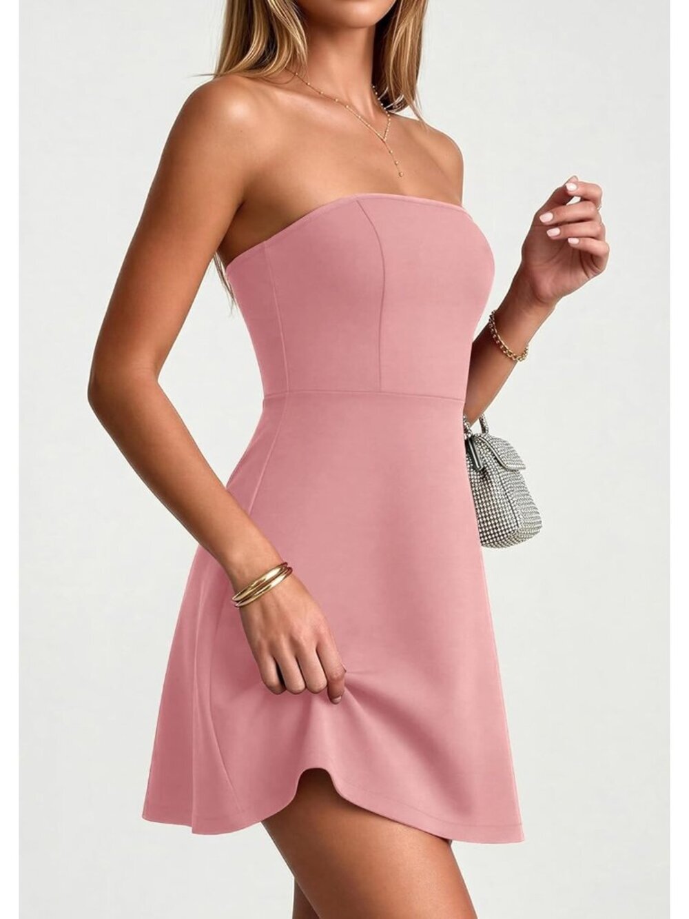 〽️Women's Pink Strapless Spring A LINE Tube Top Summer Short Mini Dress